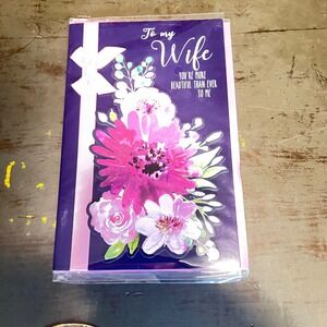 Pembrook To My Wife Floral Greeting Card Purple Pink Flowers with Envelope